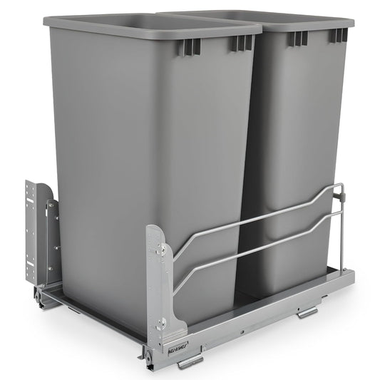 Rev-A-Shelf Double Pullout Trash for Full Height Kitchen Cabinets 50 Quart 12.5 Gallon with