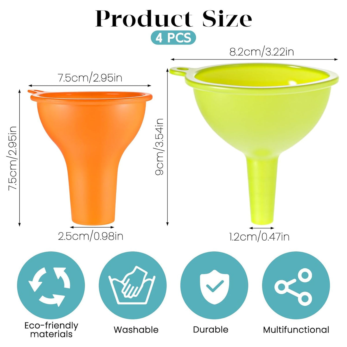 4 Pack Kitchen Silicone Funnel, 4 Colors Kitchen Funnel Set Wide Mouth Funnels for Filling Bottles
