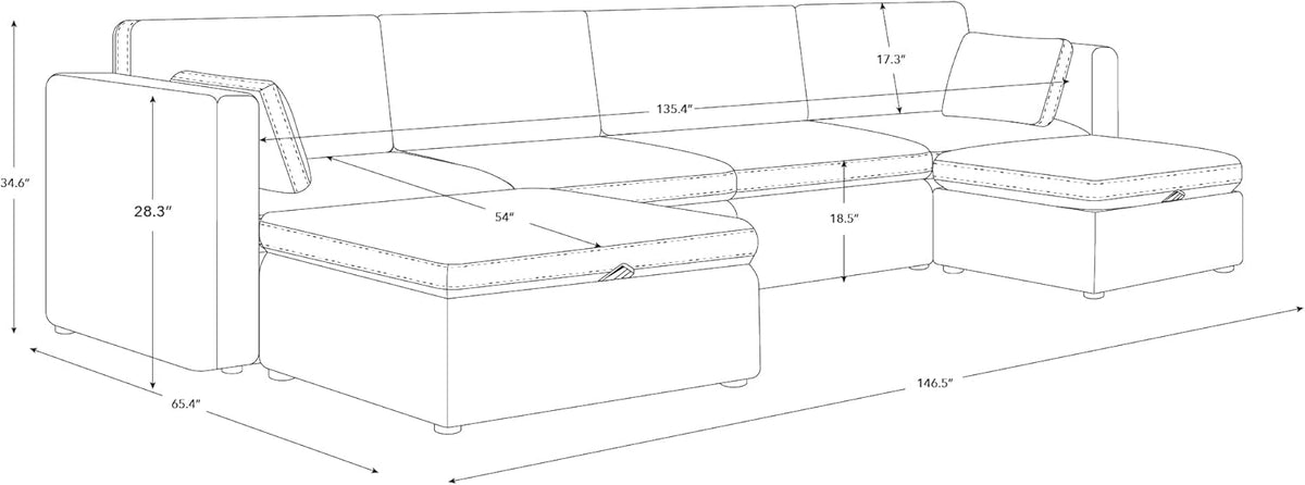 CHITA Oversized Modular Sectional Sofa, FSC Certified U Shaped Couch with Reversible Chaise Modular