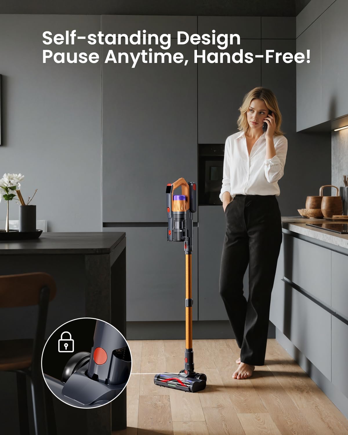 Cordless Vacuum Cleaner for Home, Upgraded 60Kpa Powerful Suction Pet Hair Vacuum with 70min