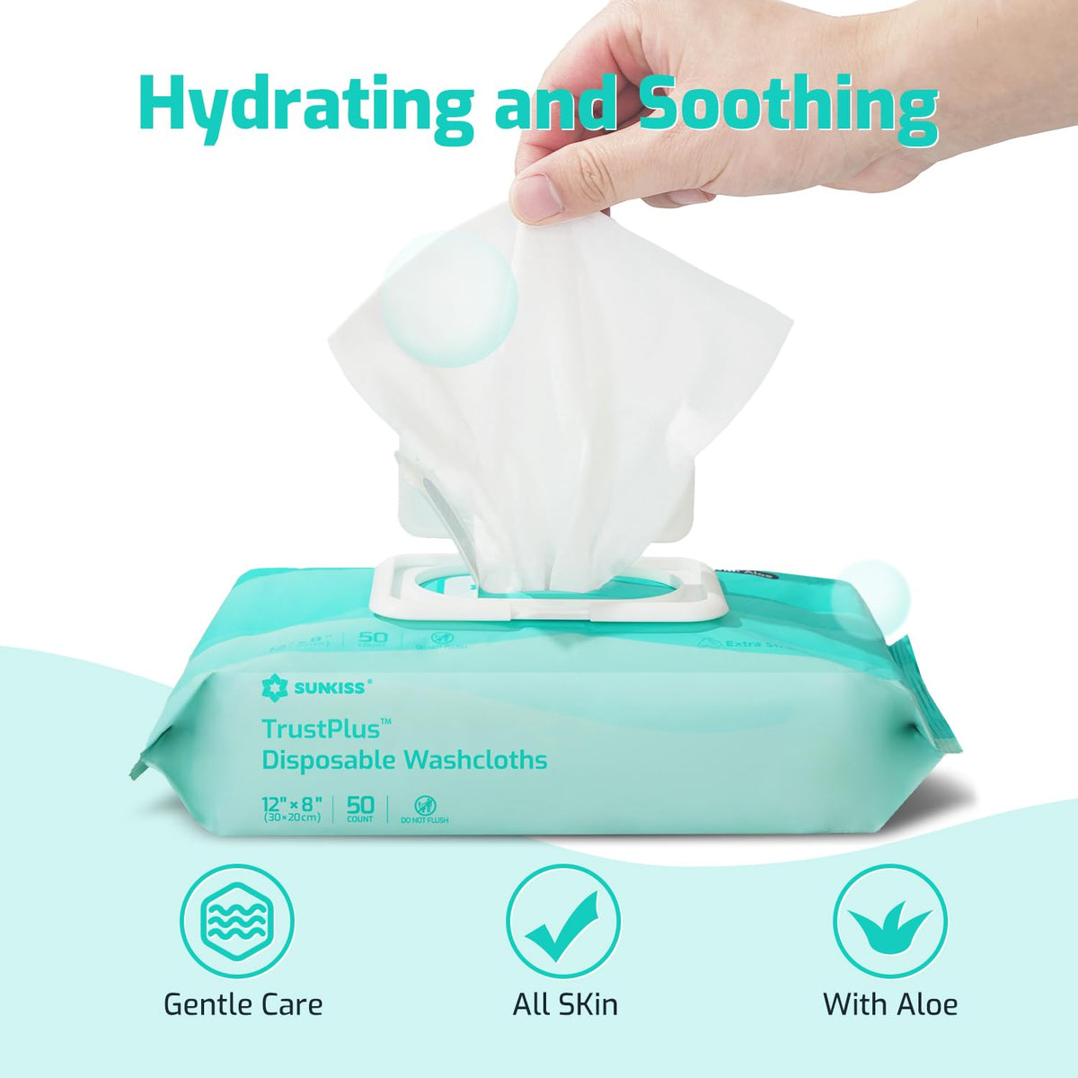 SUNKISS Trustplus Wet Wipes for Adult No Rinse, Extra Large 8”x12” Body Cleaning Washcloths for