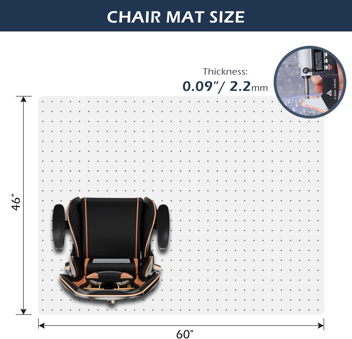 Chair Mat for Carpet, SALLOUS 46" x 60" Office Chair Mat for Carpeted Floors, Heavy Duty Vinyl