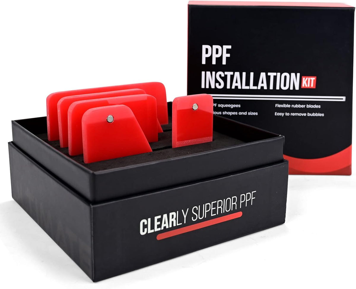 NEWISHTOOL 5 in 1 Magnet PPF Squeegee Kit with Packing Box, Different Sizes 80 Durometer Red TPU