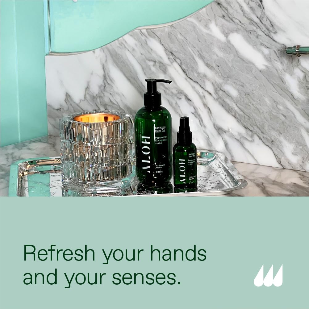 ALŌH Sanitizing Hand Gel 2-pack | Peppermint Eucalyptus + Aloe | 70% Alcohol Hydrating Hand