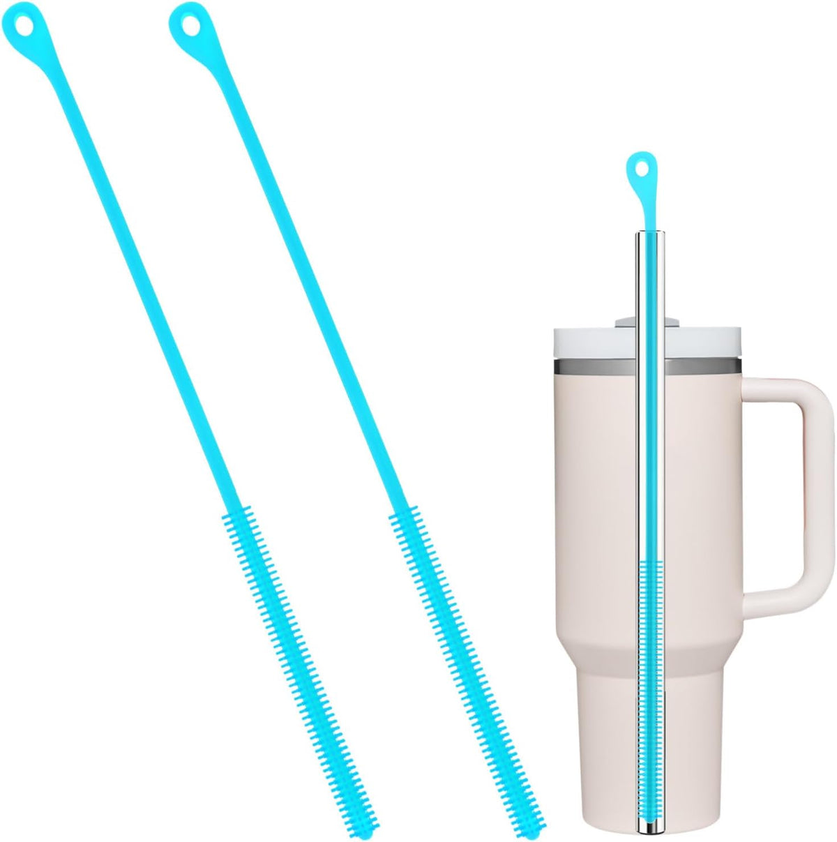 2pcs Silicone Straw Cleaning Brush, Straw Brushes Bristles Cleaner Brush Extra Long Straws Cleaner