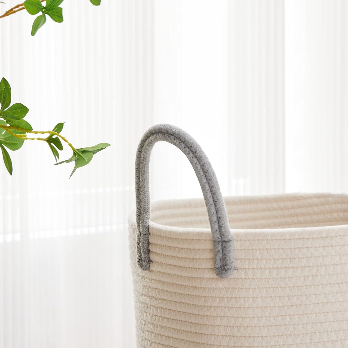VIPOSCO Large Laundry Hamper, Tall Woven Rope Storage Basket for Blanket, Toys, Dirty Clothes in