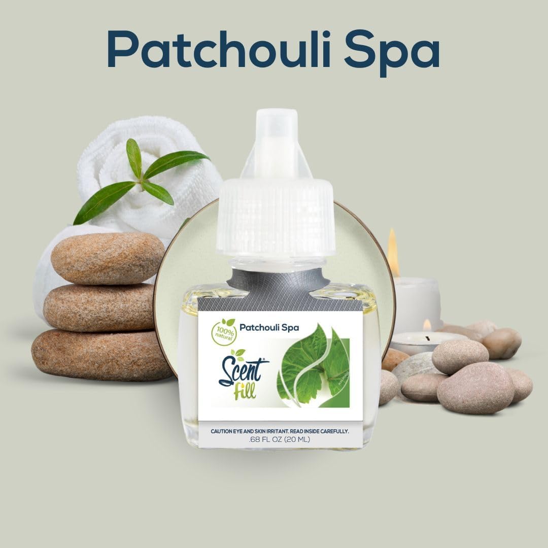 Scent Fill 100% Natural Patchouli Spa Plug in Air Freshener, Scented Oil Refills, 2 Refills +
