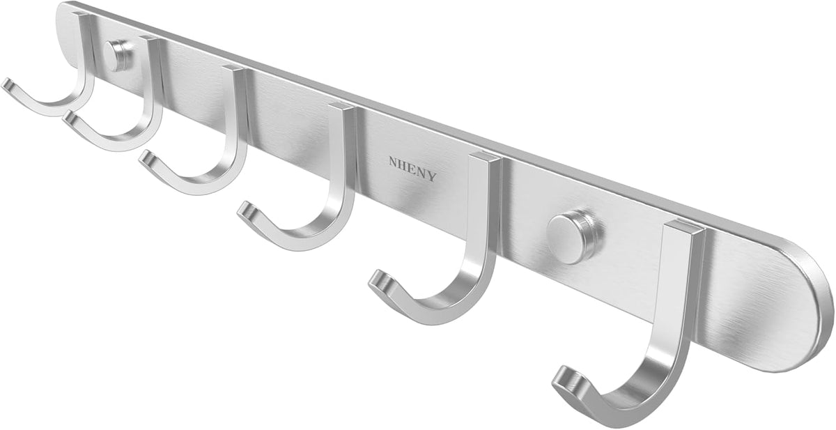 Coat Hook Wall Mount Towel Rack with 6 Hooks Hanger for Hanging Clothes, Bags, Keys, and Towels