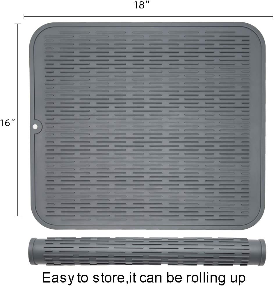ZLR 2 Pcs Silicone Dish Drying Mats for Kitchen Counter, Eco-Friendly Fast Dry Dish Mat, Easy Clean