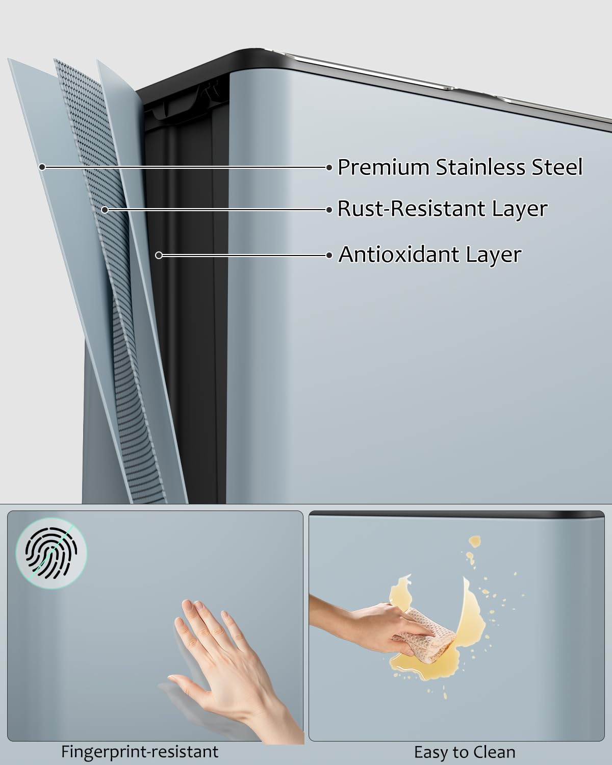 16 Gal (2 x 30 L) Dual Trash Can, Stainless Steel Kitchen Garbage Bin, Recycle Dustbin with Odor