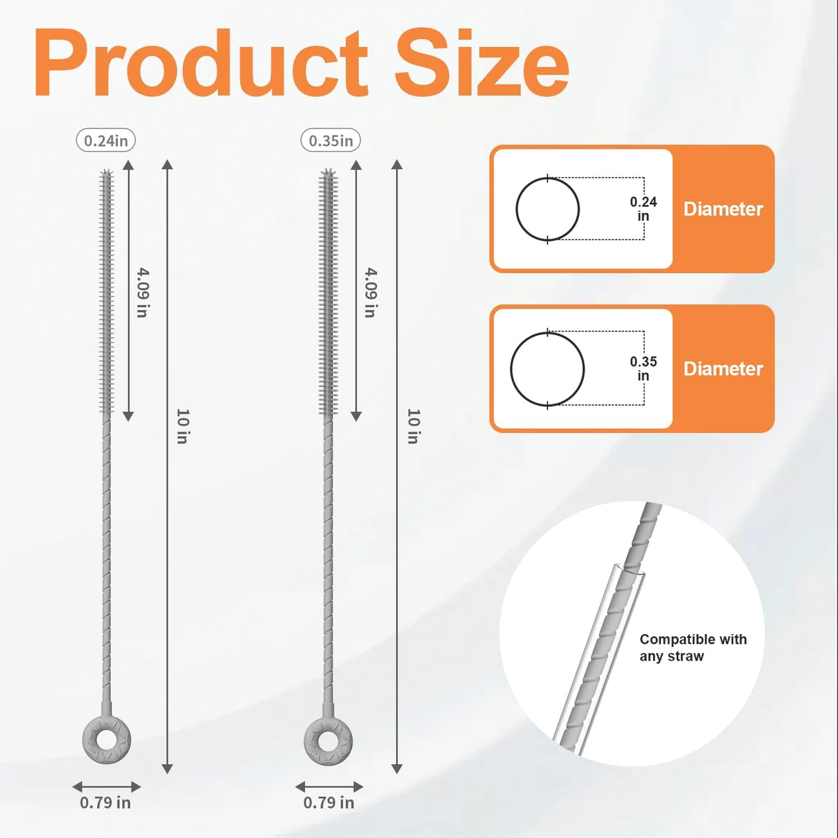 YOTIME Silicone Straw Cleaner Brush, 2 Pcs Reusable Straw Brush(6mm+9mm) for Cleaning Narrow & Wide