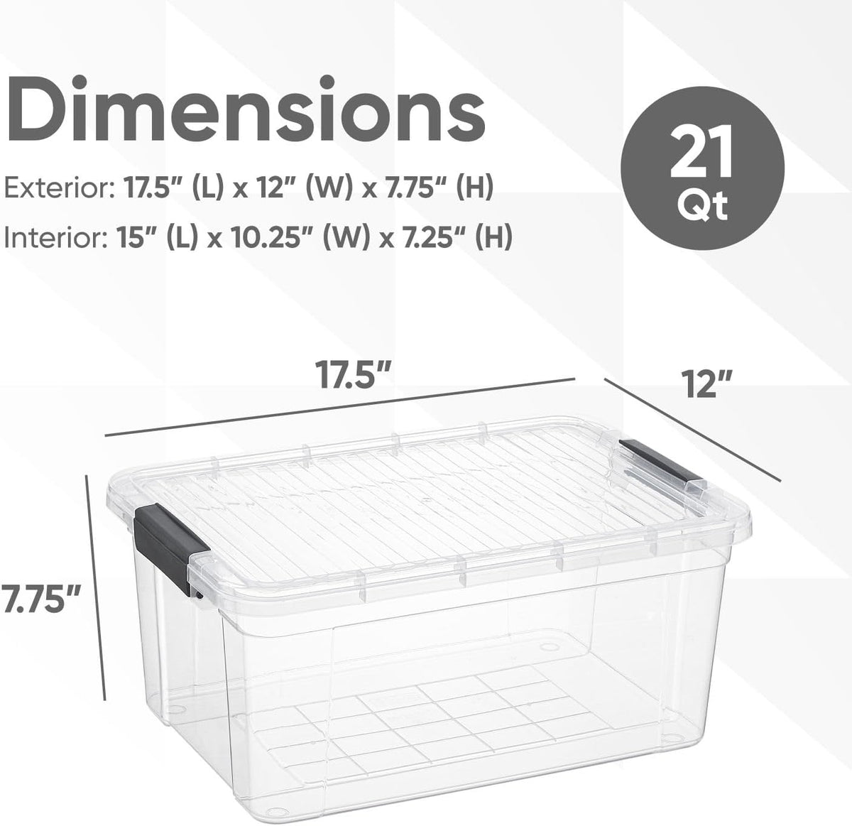 Superio Storage Bins with Lids- 4 Pack, 21 Qt Clear Boxes for Organizing, Stackable Plastic