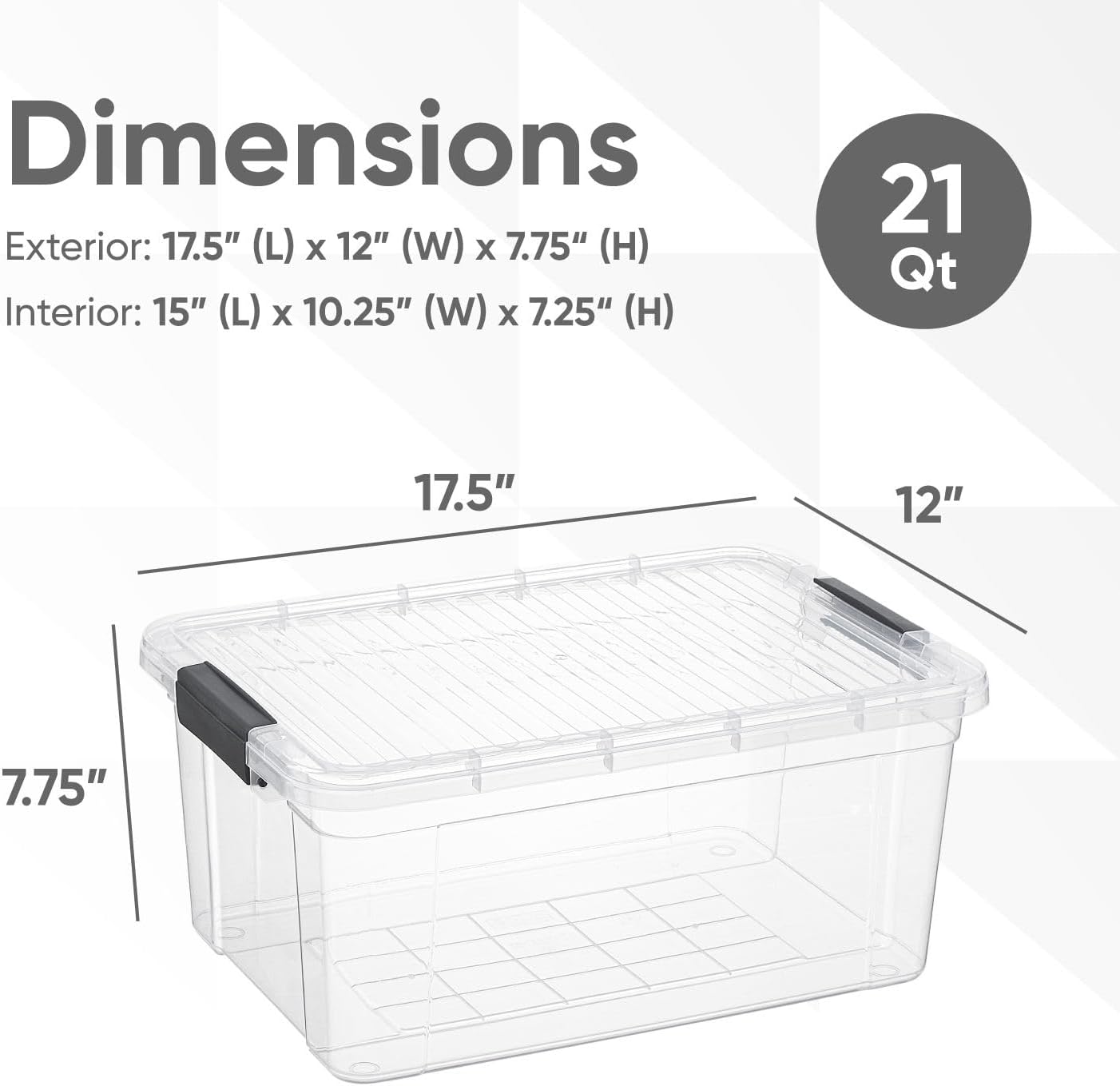 Superio Storage Bins with Lids- 4 Pack, 21 Qt Clear Boxes for Organizing, Stackable Plastic
