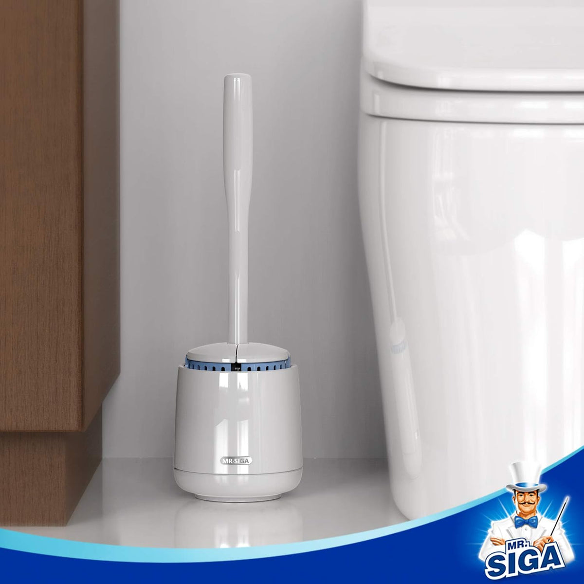 MR.SIGA Toilet Bowl Brush and Holder, Premium Quality, with Solid Handle and Durable Bristles for
