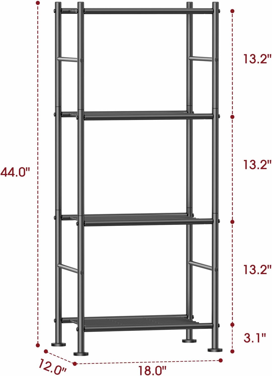 Storage Shelves - 4 Tier Shelf Organizer, Sturdy Metal Garage Shelving with Adjustable Leveling
