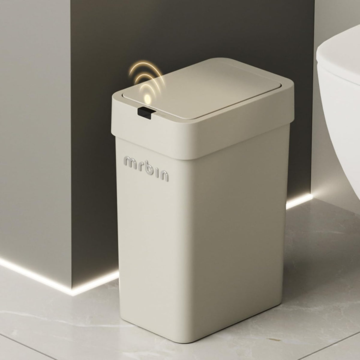 MRBIN Motion Sensor Bathroom Trash Can with Lid, 9L/2.4gal Automatic Plastic Slim Covered Electric