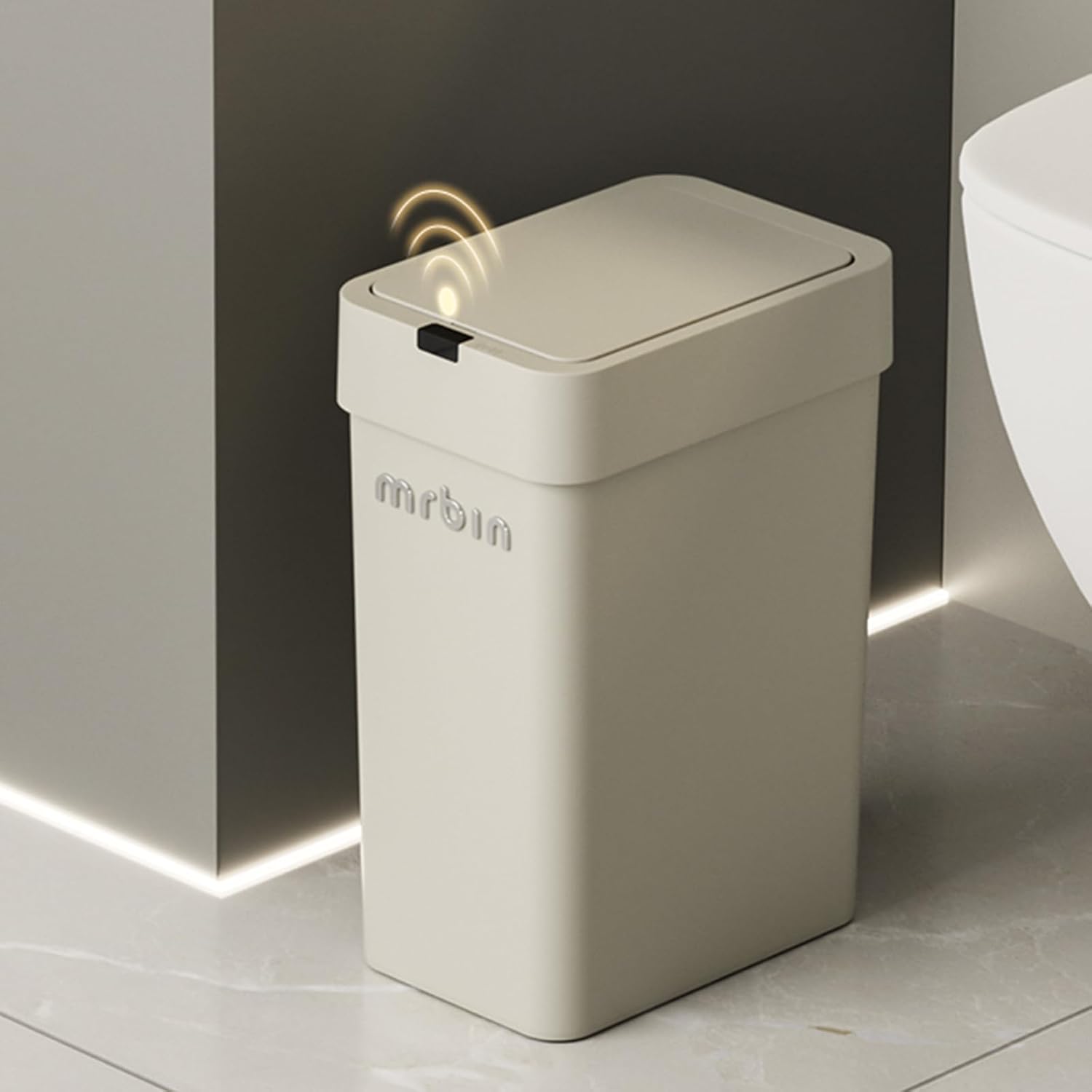 MRBIN Motion Sensor Bathroom Trash Can with Lid, 9L/2.4gal Automatic Plastic Slim Covered Electric