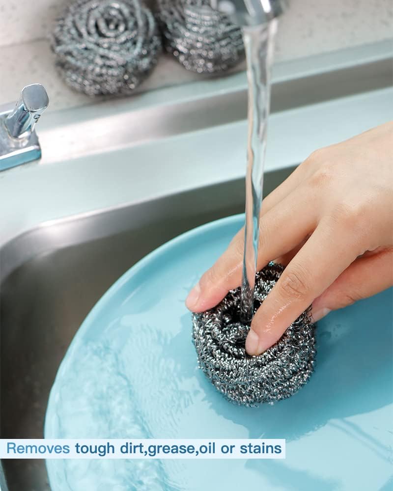 12Pcs Steel Wool Scrubber Pads for Cleaning Dishes, Pans, Pots, Ovens, Grills, Sinks - Stainless