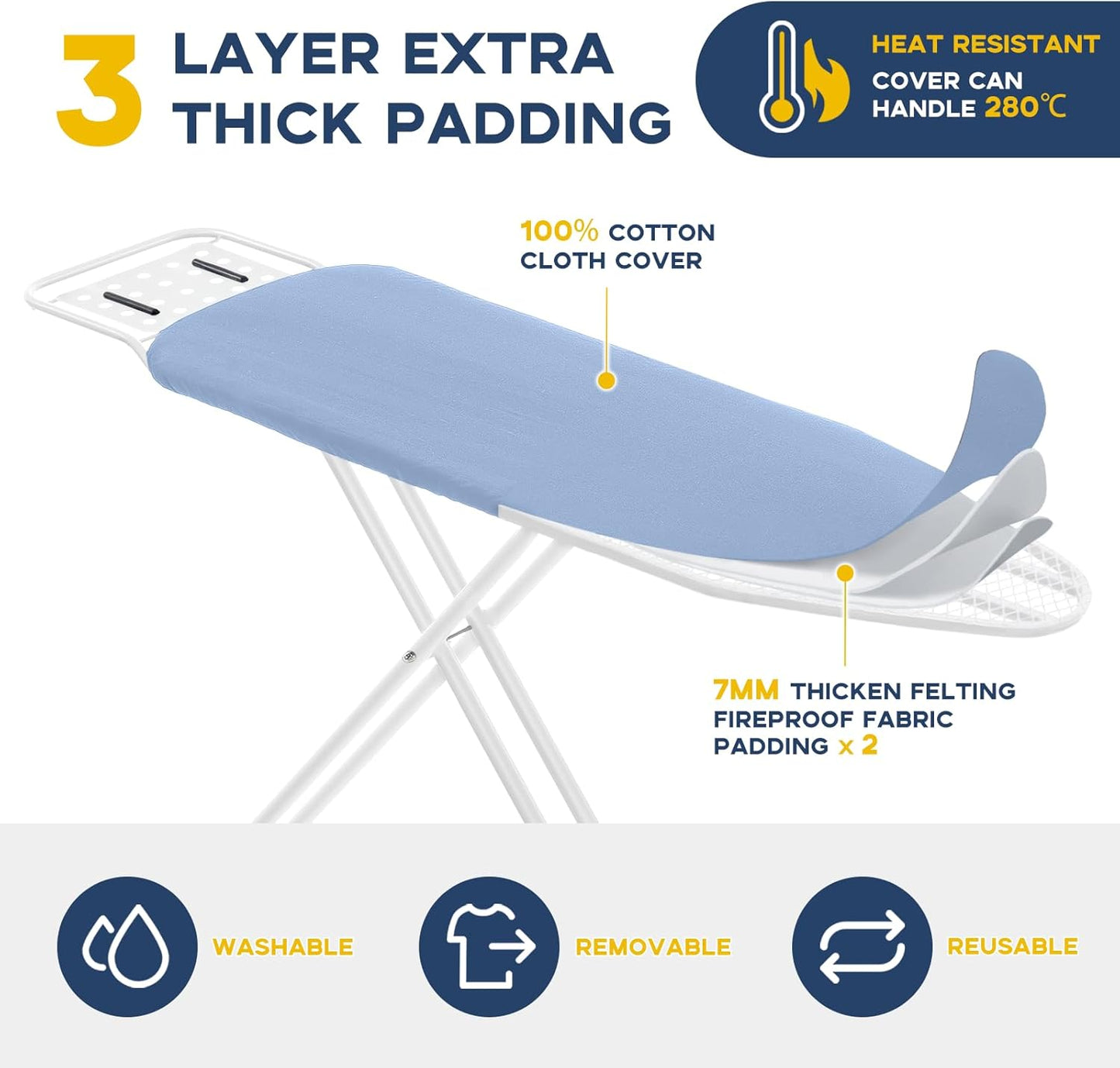 Full Size Ironing Board with Iron Rest, Heavy Duty Compact Ironing Board 43"x13" with Thick Cover