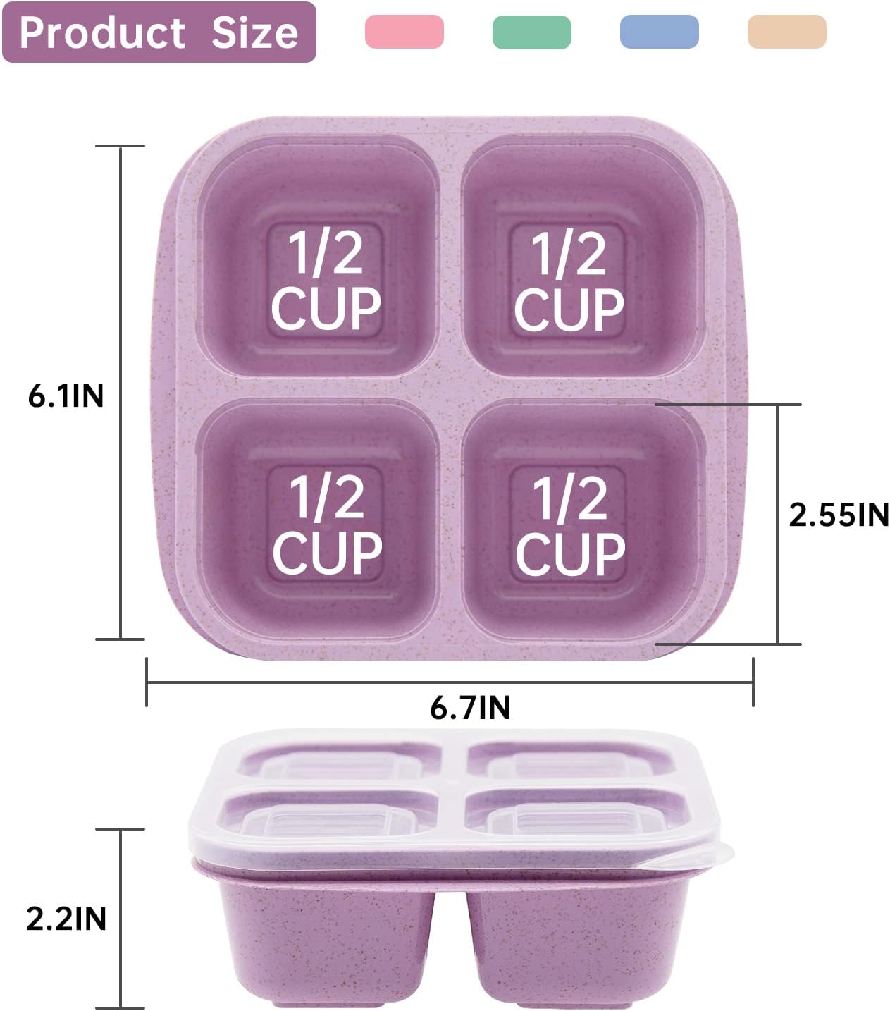 5 Pack Bento Lunch Box,4 Compartment Snack Containers,Divided Snack Box,Meal Prep Lunch Containers
