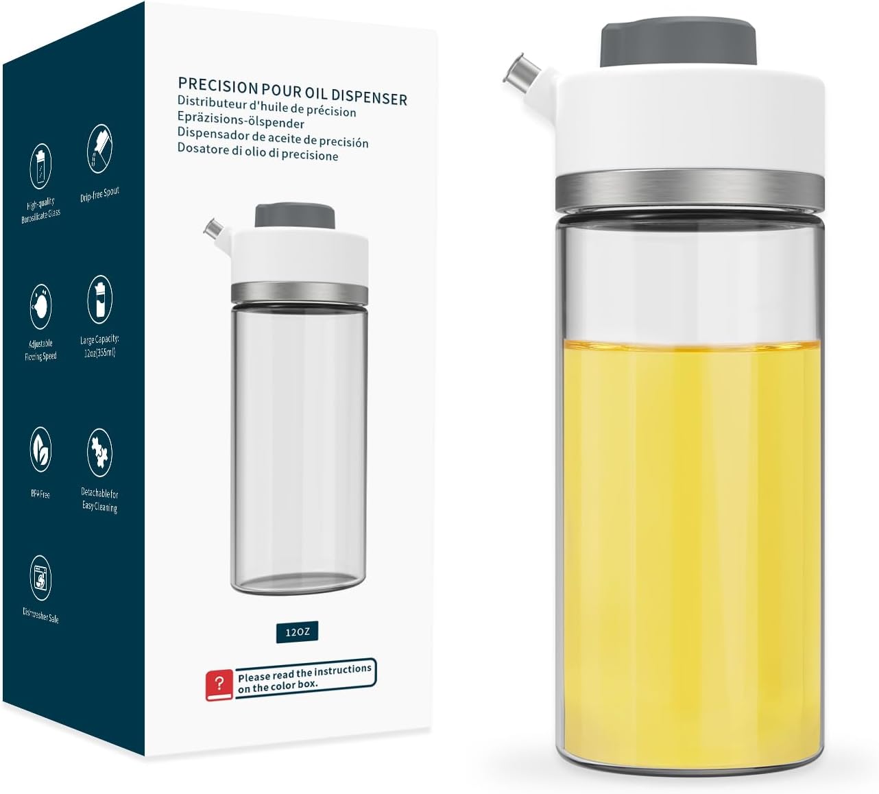 KITCHENDAO Precision Pour Glass Oil Dispenser with 3 Modes, Drip-free Spout, Two Adjustable Flowing