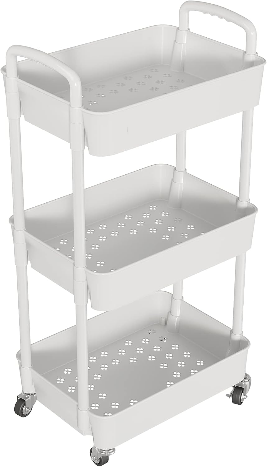 Laiensia 3-Tier Rolling Cart with Wheels,Multifunction Utility Storage carts, Kitchen Storage