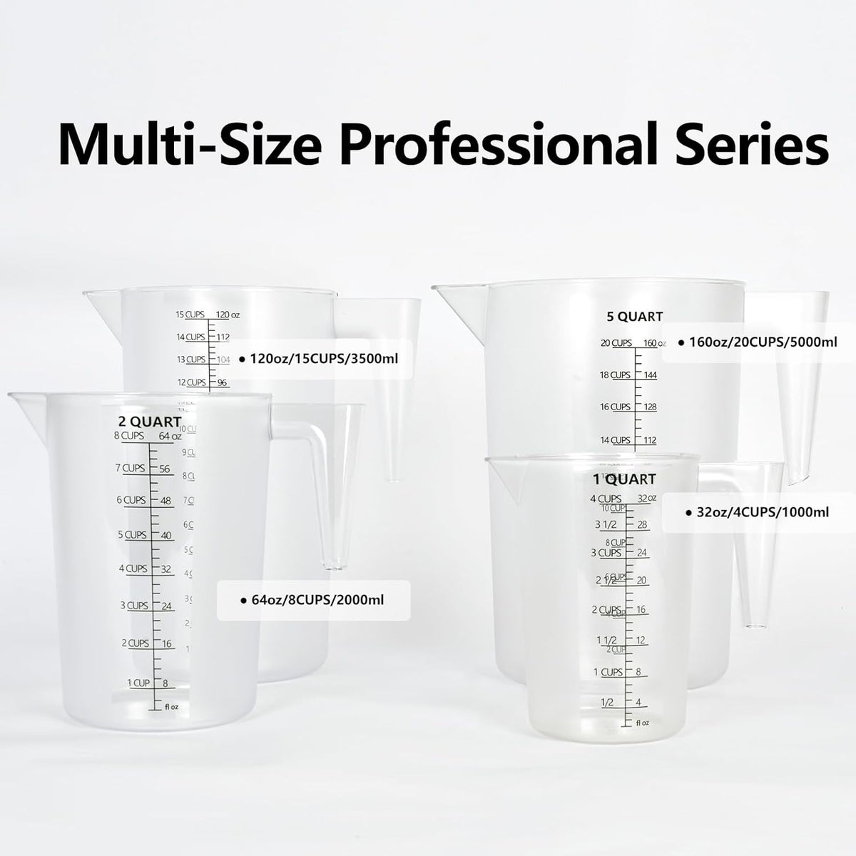 Food-Grade Plastic Measuring Pitcher – 64 Ounce & 8 Cups Measuring Cups with Handle for Liquid