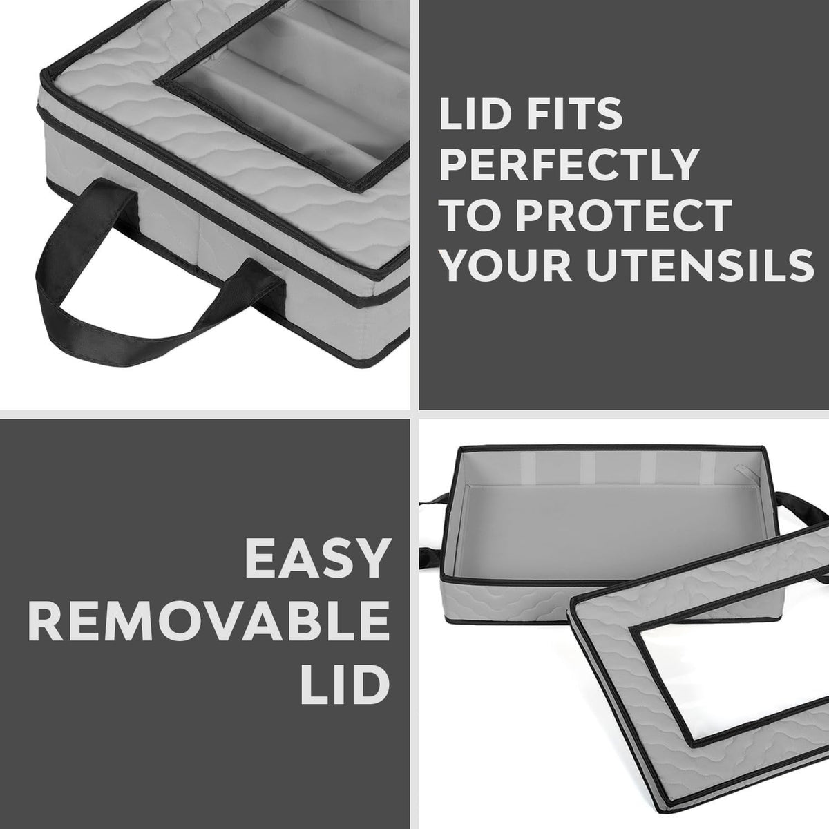 Flatware Storage Case - Durable 5 Compartment Silverware Storage Container Box with Removable Lid