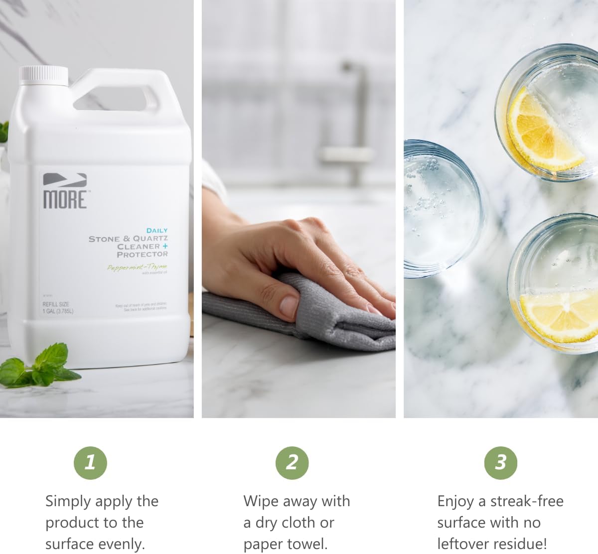 MORE Stone & Quartz Cleaner + Protector - Granite, Quartz & Marble Cleaner - For Kitchen & Bathroom
