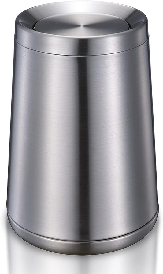 Household Swing Bathroom Trash Can，Brushed Stainless Steel，10 L/3 Gallen，Garbage Can with Flipping