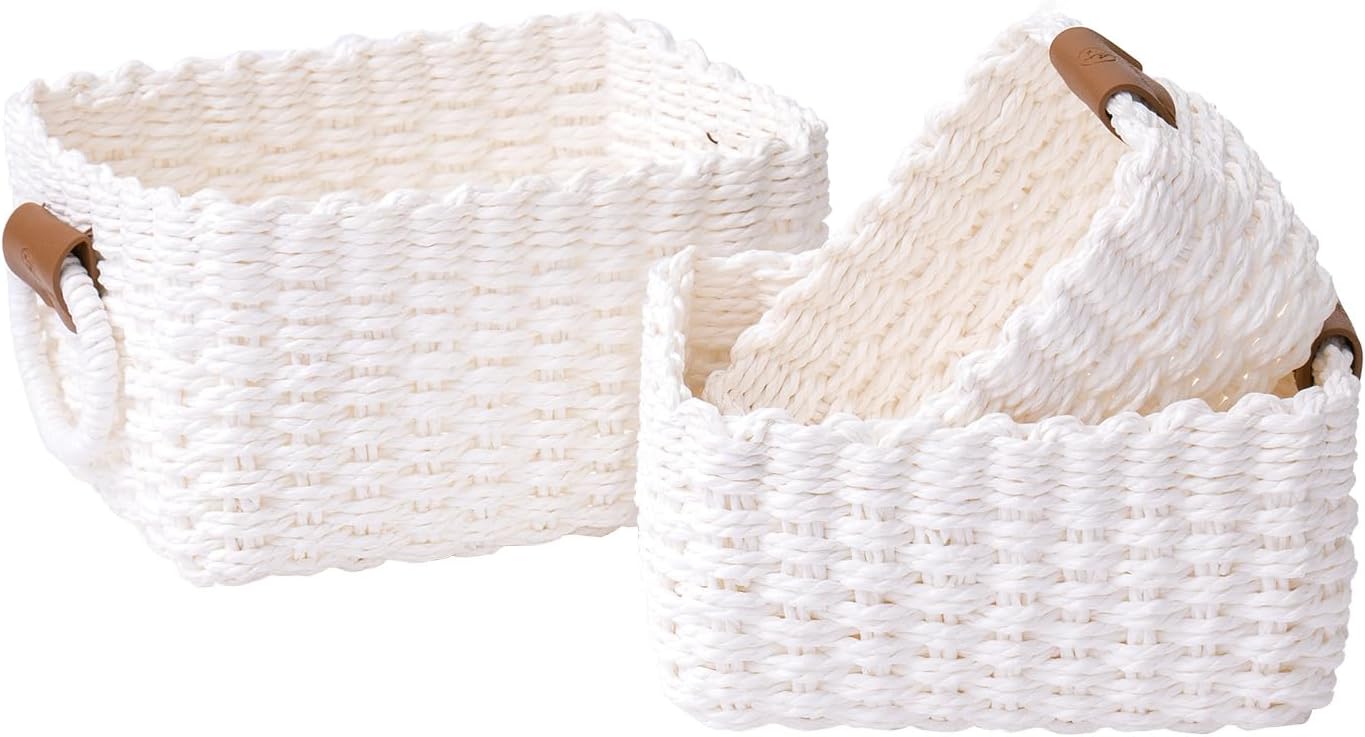 LA JOLIE MUSE Woven Storage Baskets for Organizing, Recycled Paper Rope Basket Bin Divider for