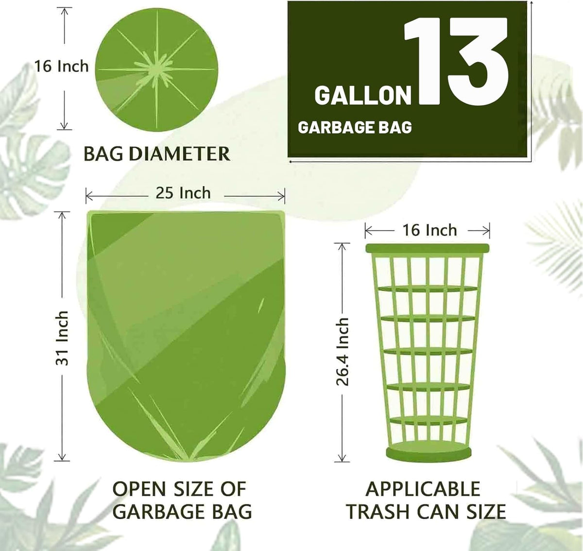 Biodegradable Compost Recycling Trash Bags, Compostable 13 Gallon Plastic Trash Bags For Kitchen