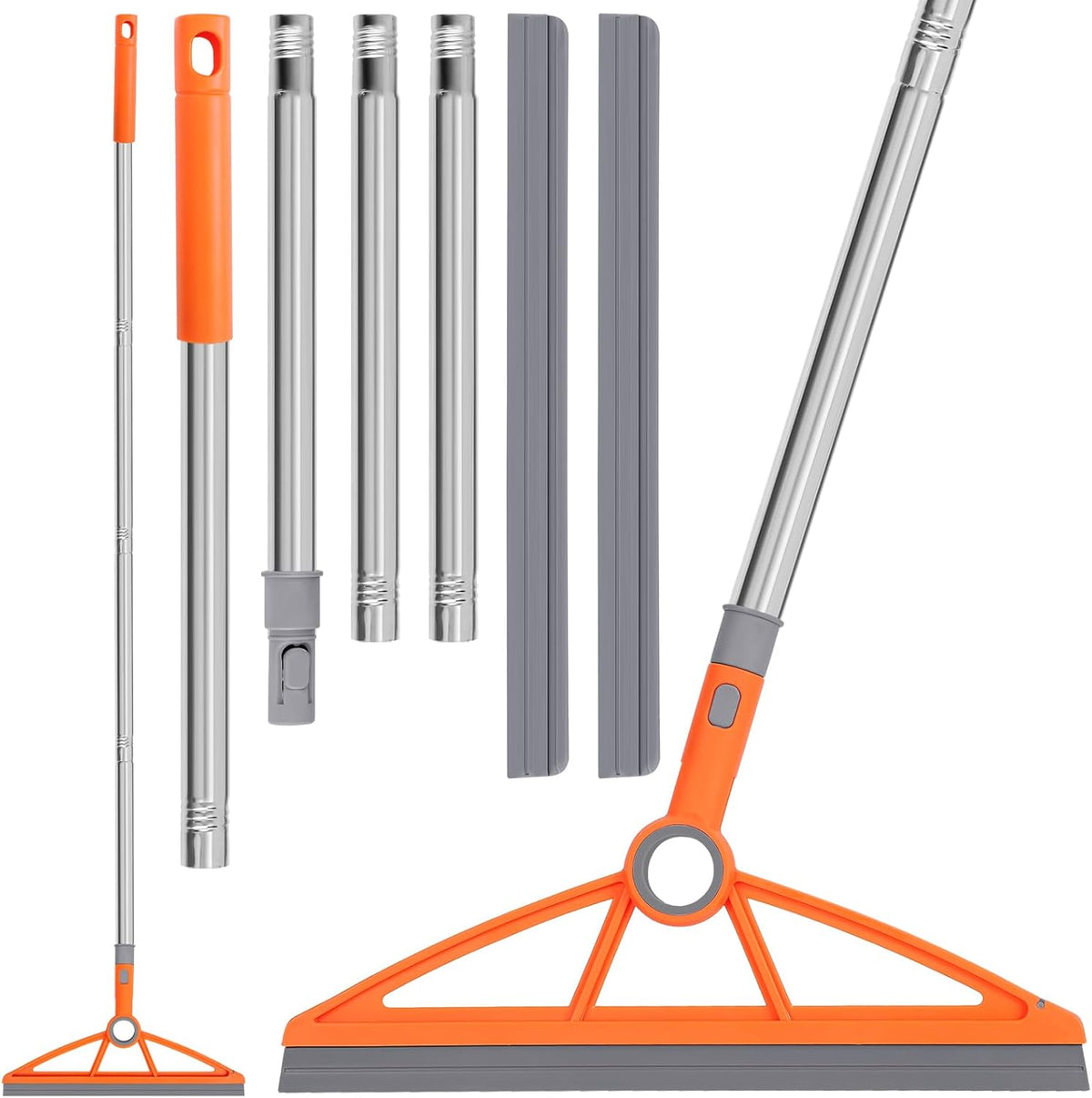 2-in-1 Air Broom, 180° Rotating 54 Inch Adjustable Silicone Rubber Broom Includes 2 Scraping