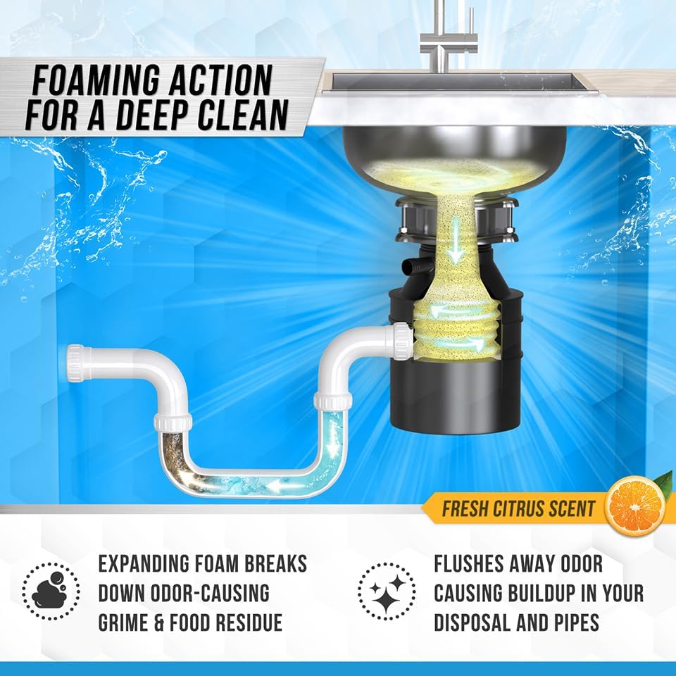 Garbage Disposal Cleaner Deodorizer Tablets - 24 Pack, New Powerful XL Foaming Tablet - Fresh