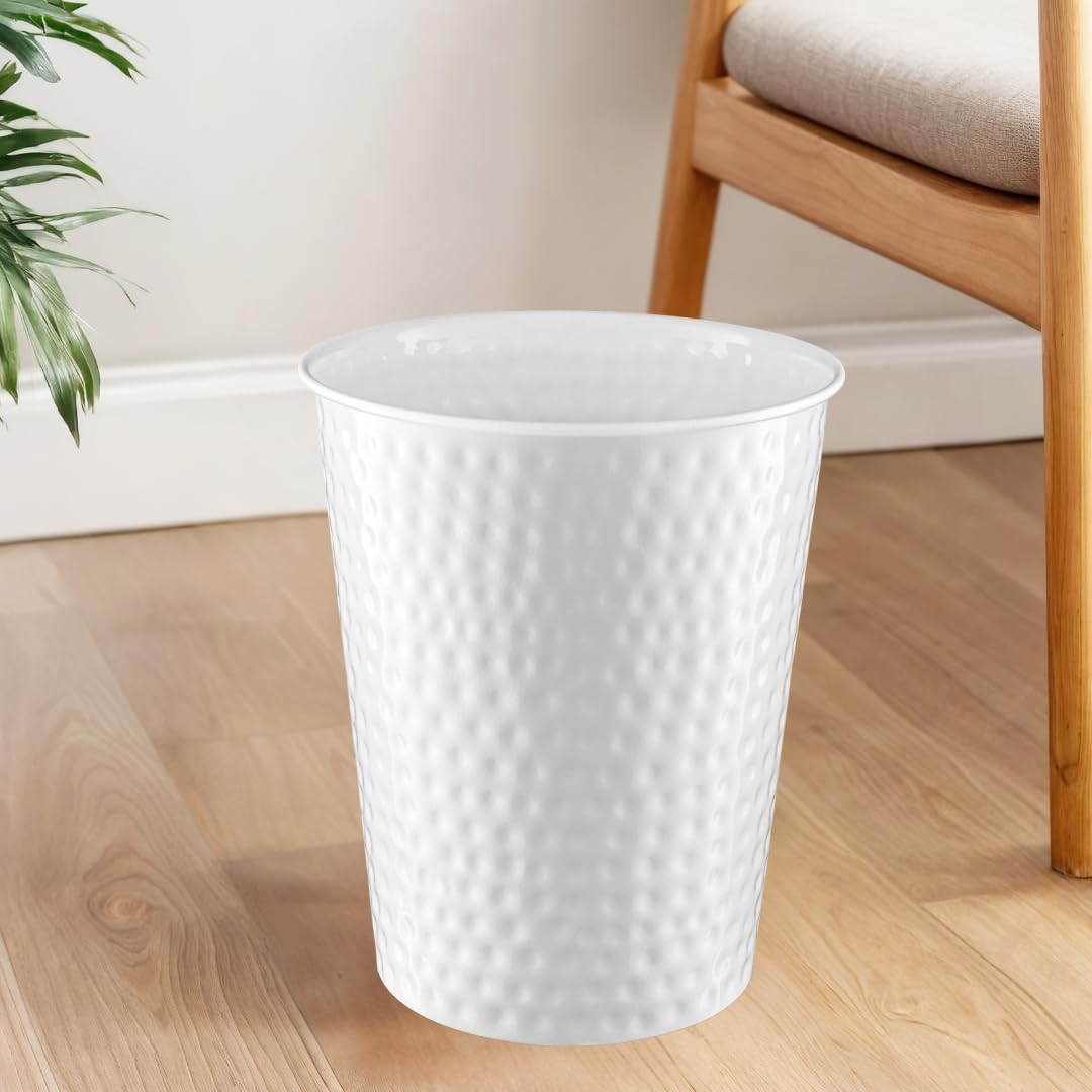 Monarch Abode White Hand Hammered Metal Wastebasket for Home Office Bedroom, Decorative Waste