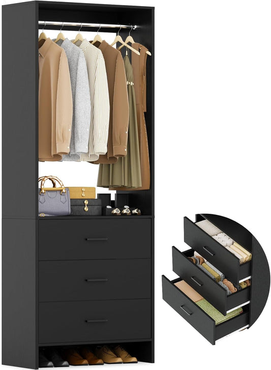 Aheaplus 2FT Closet System with 3 Drawers, 24’’ Closet Organizer, Wood Closet Organizer System