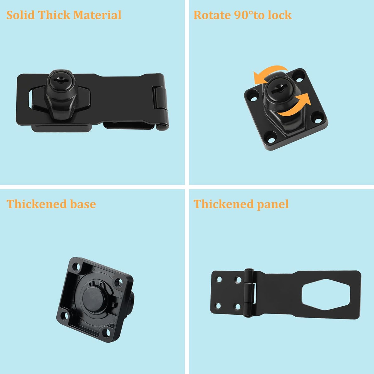 Alise Keyed Hasp Lock,4 Inch Safety Packlock Clasp Hasps Latch,Black Door Hinge Lock with Keys