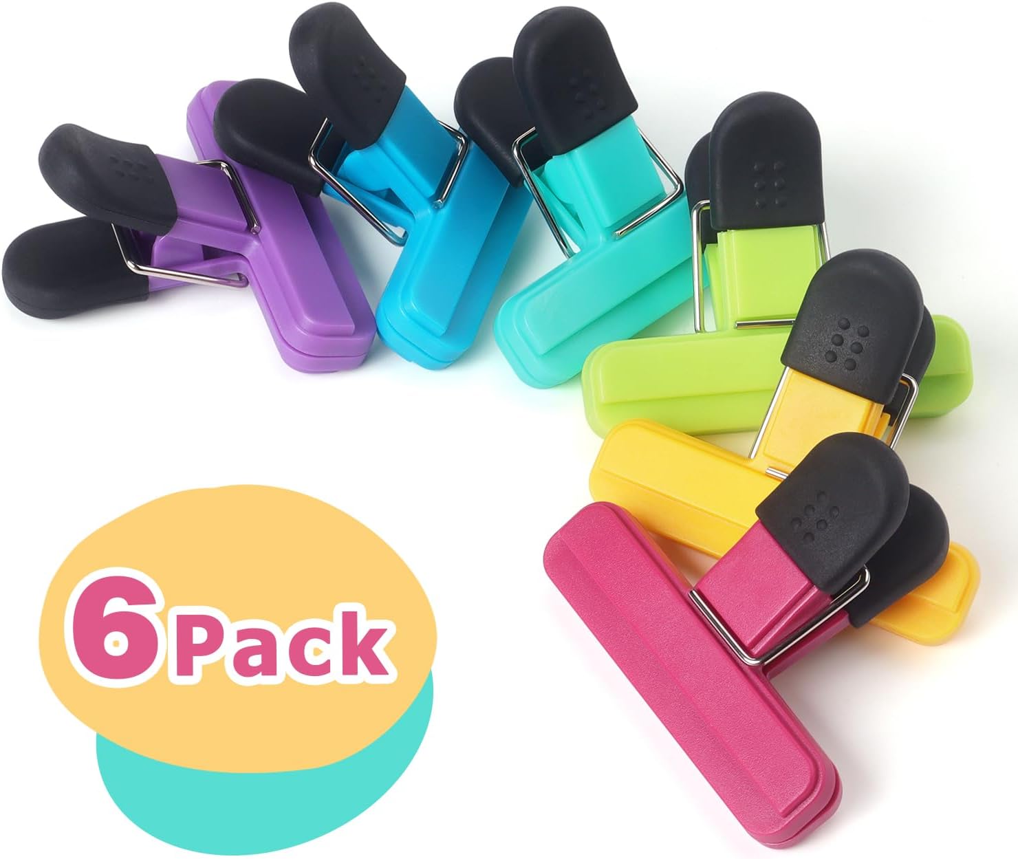 Tamaki 6 Pack Bag Clips, Food Clips, Chip Bag Clip Plastic Heavy Duty Seal Grip, 3 x 2.5 Inch