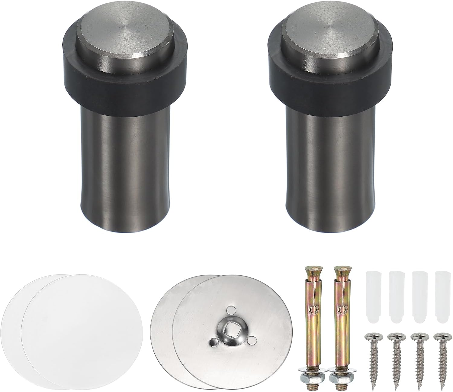 PATIKIL 2Set Round Door Stoppers, 80mm Stainless Steel Door Stop Doorstop Wedge Metal Cylinder Self