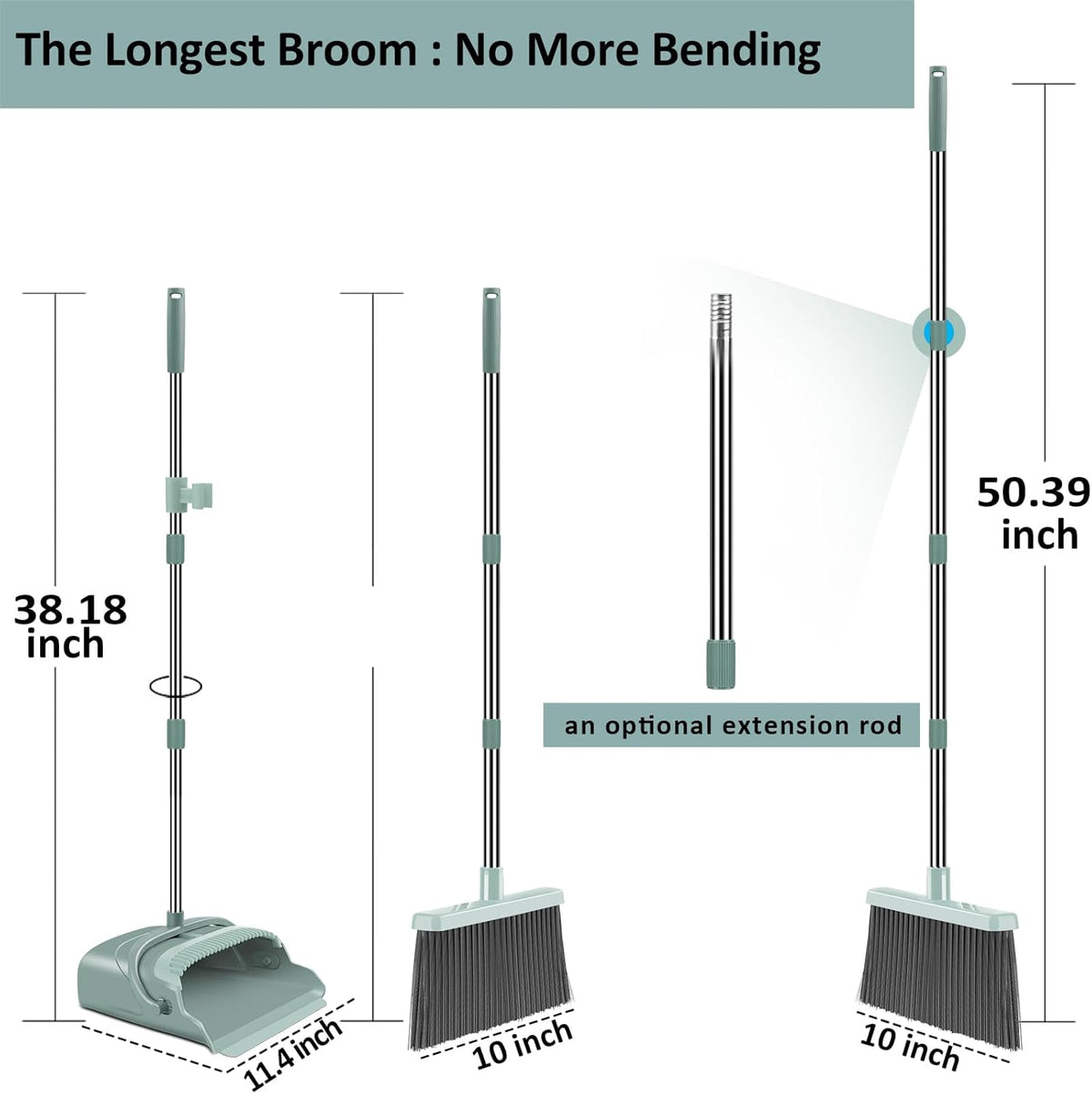 kelamayi Upgrade Broom and Dustpan Set, Large Size and with Long Handle, Upright,Ideal for Indoor