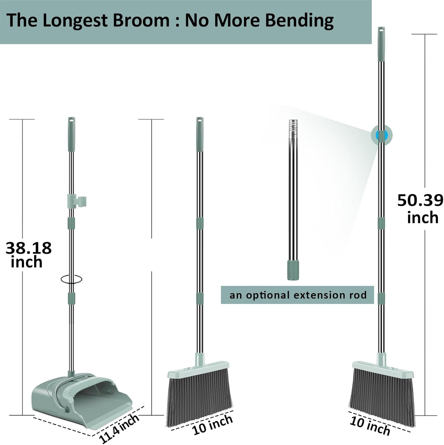 kelamayi Upgrade Broom and Dustpan Set, Large Size and with Long Handle, Upright,Ideal for Indoor