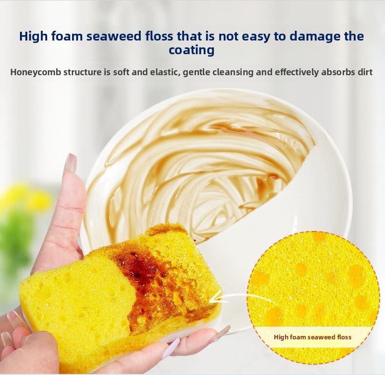 Ampang Wave-Shaped Scrub Sponges for Kitchen Cleaning - Nano Sponge & High-Foam Seaweed Cotton