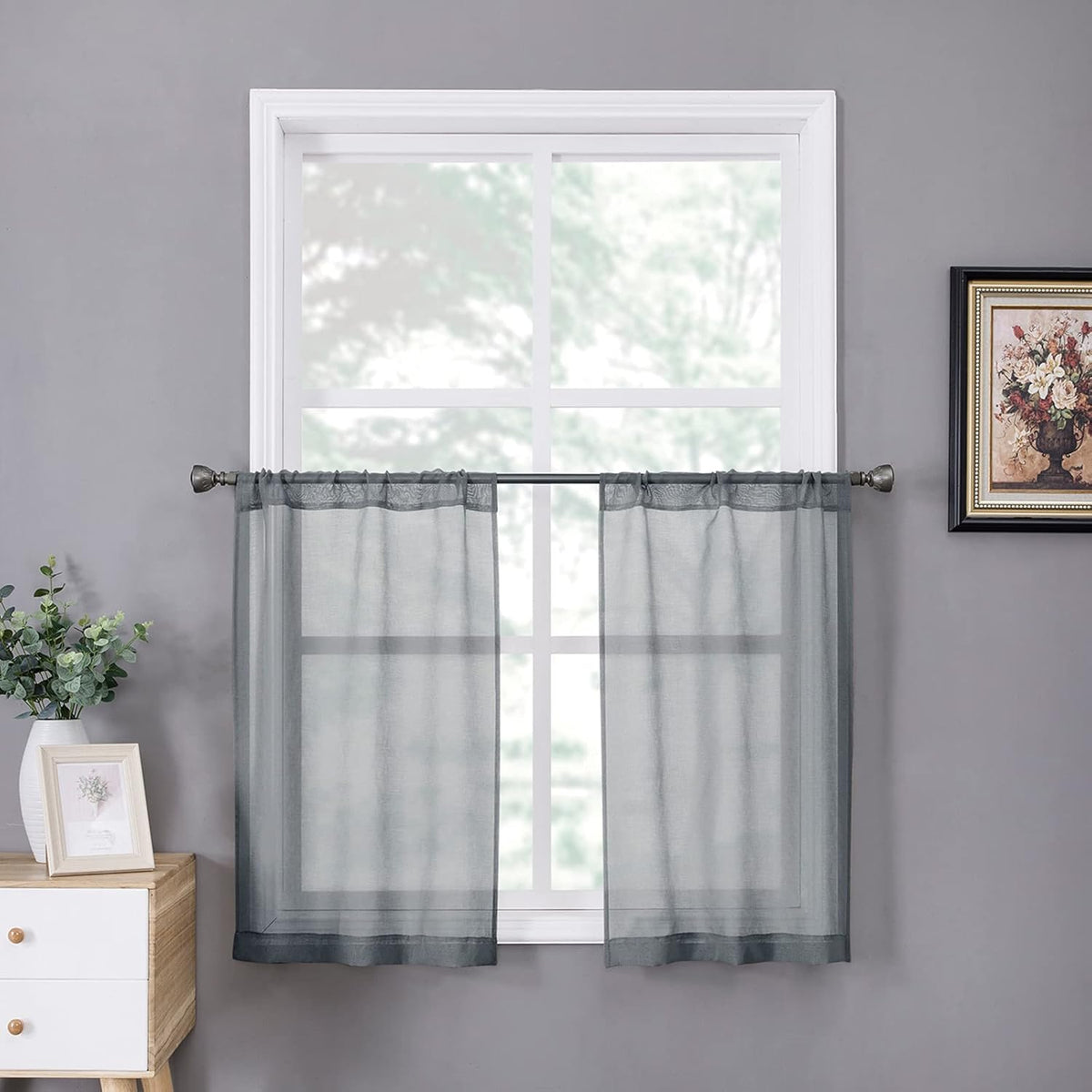 Tollpiz Sheer Tier Curtains Kitchen Linen Textured Half Curtain Sheers Light Filtering Rod Pocket