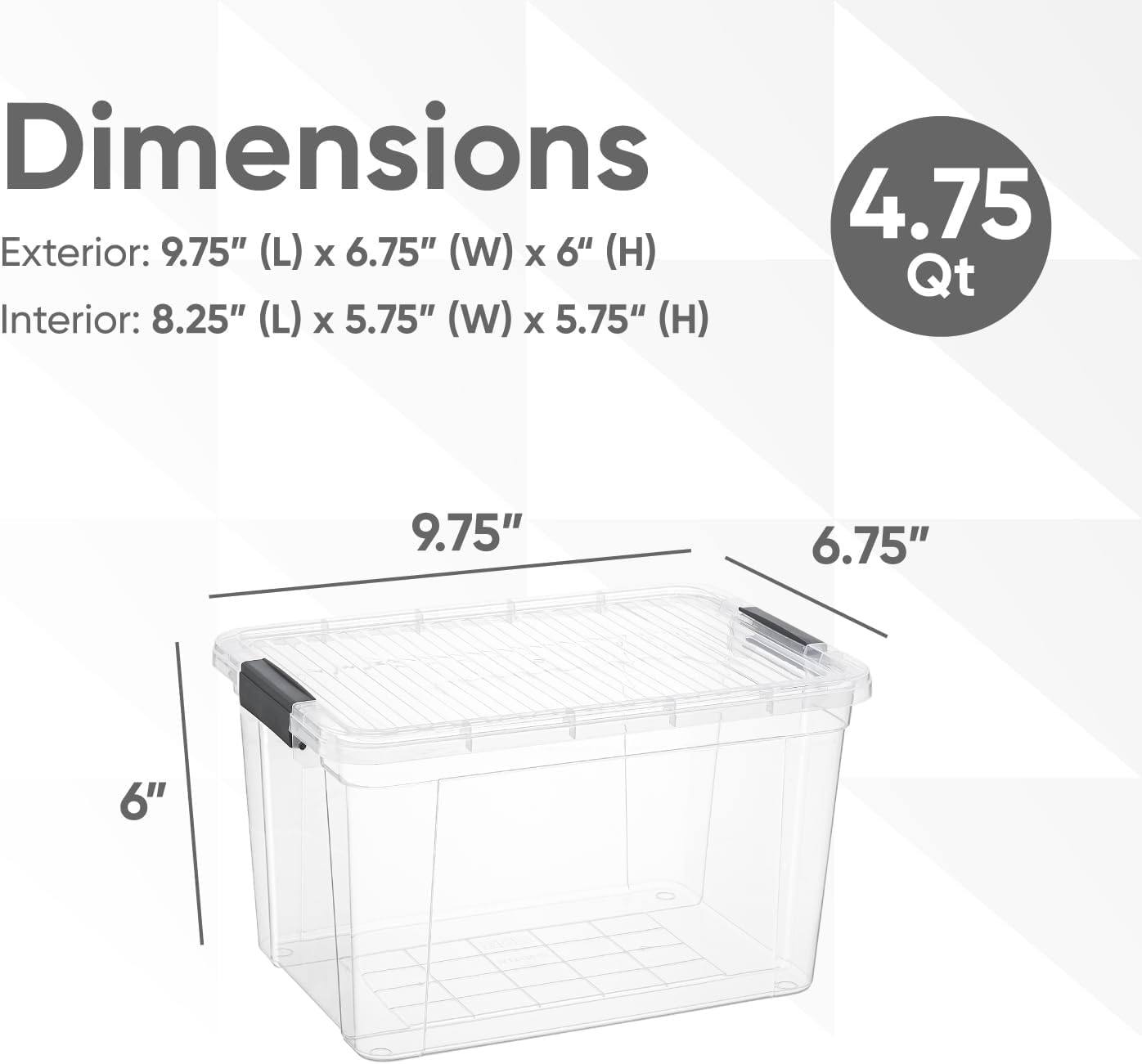 Superio Clear Storage Boxes with Lids, 4.75 Quart Plastic Container Bins for Organizing, Stackable