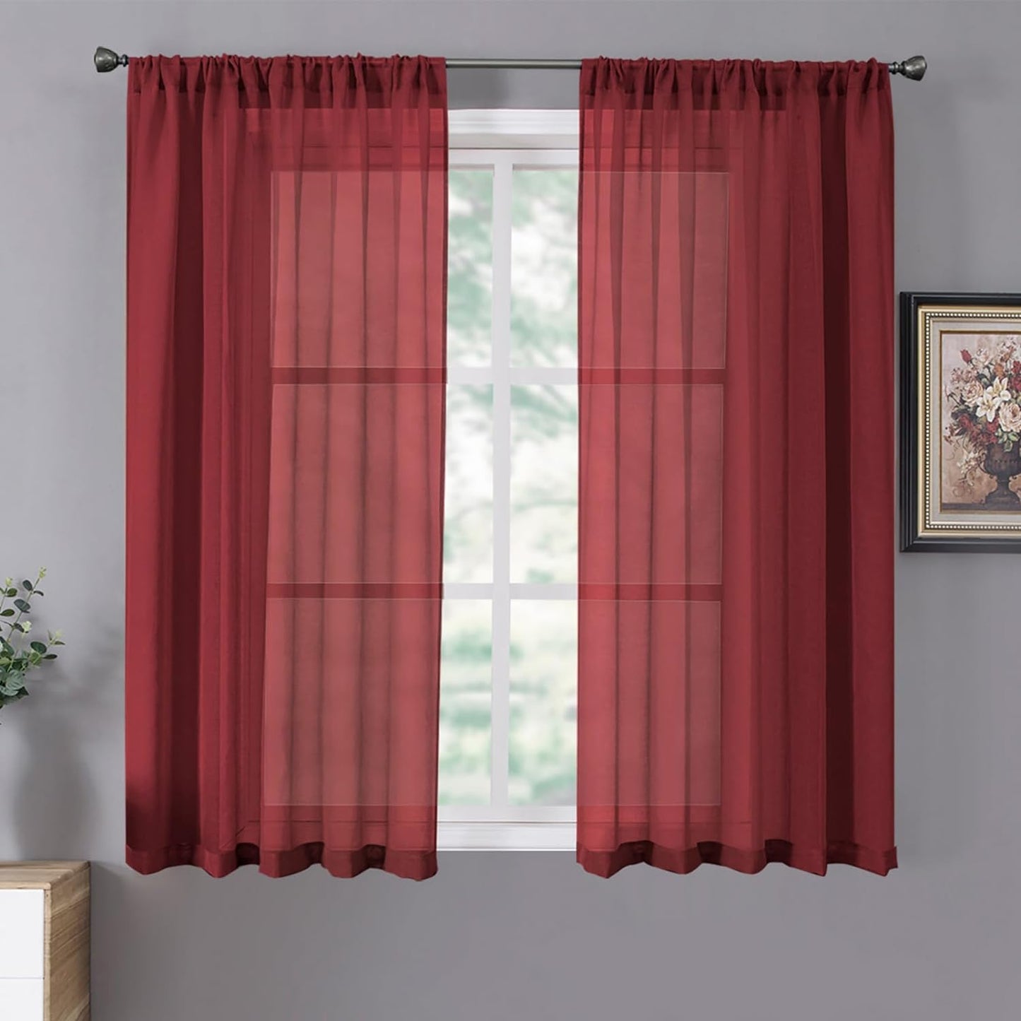 Tollpiz Short Sheer Curtain Living Room Linen Textured Curtains Sheer Light Filtering Voile Rod