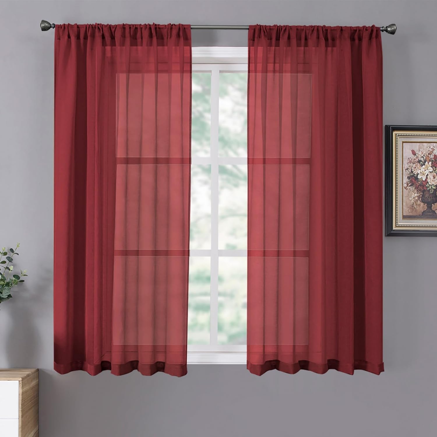 Tollpiz Short Sheer Curtain Living Room Linen Textured Curtains Sheer Light Filtering Voile Rod