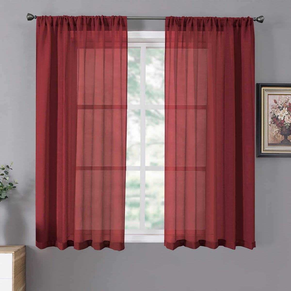 Tollpiz Short Sheer Curtains Linen Textured Bedroom Curtain Sheers Light Filtering Rod Pocket Voile