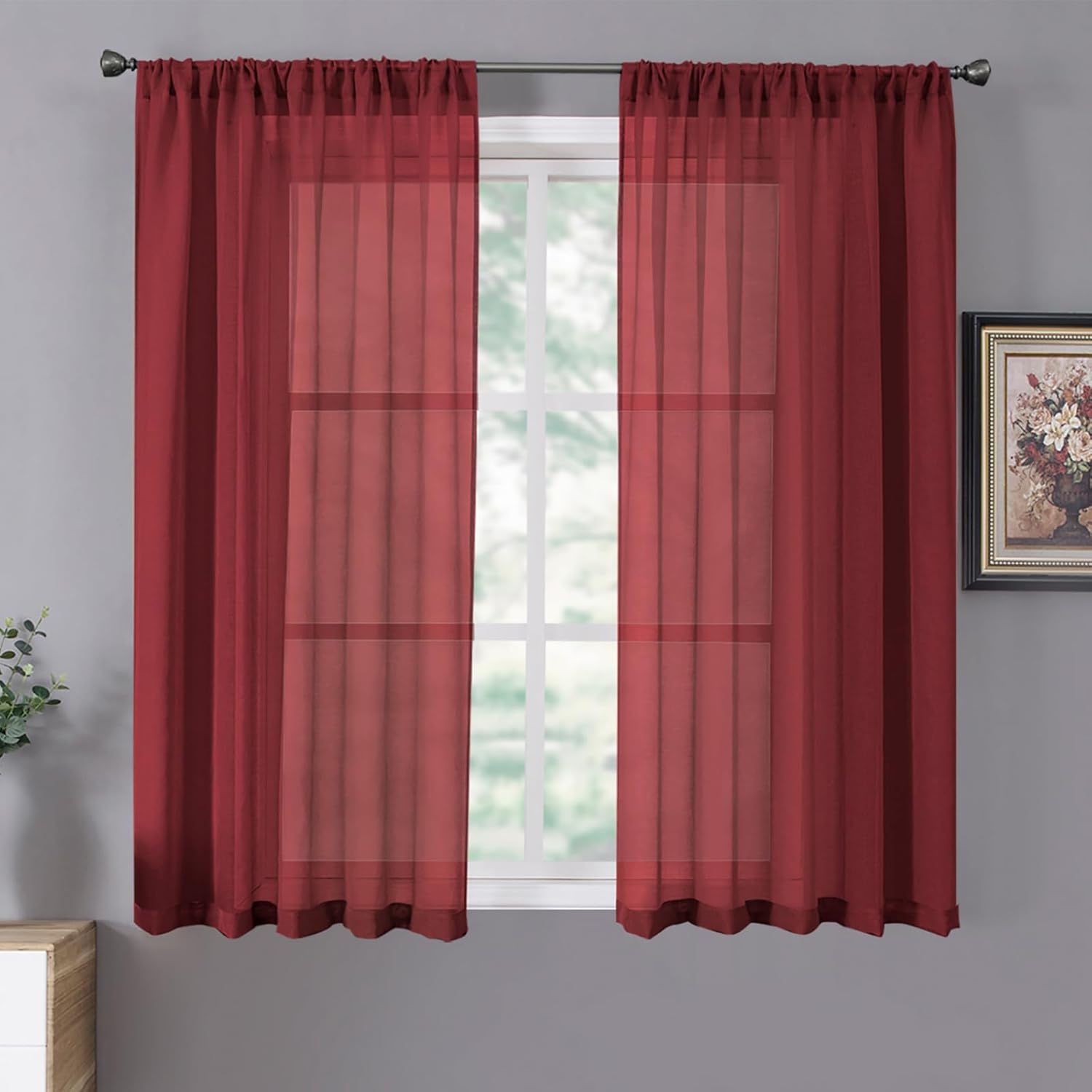 Tollpiz Short Sheer Curtains Linen Textured Bedroom Curtain Sheers Light Filtering Rod Pocket Voile