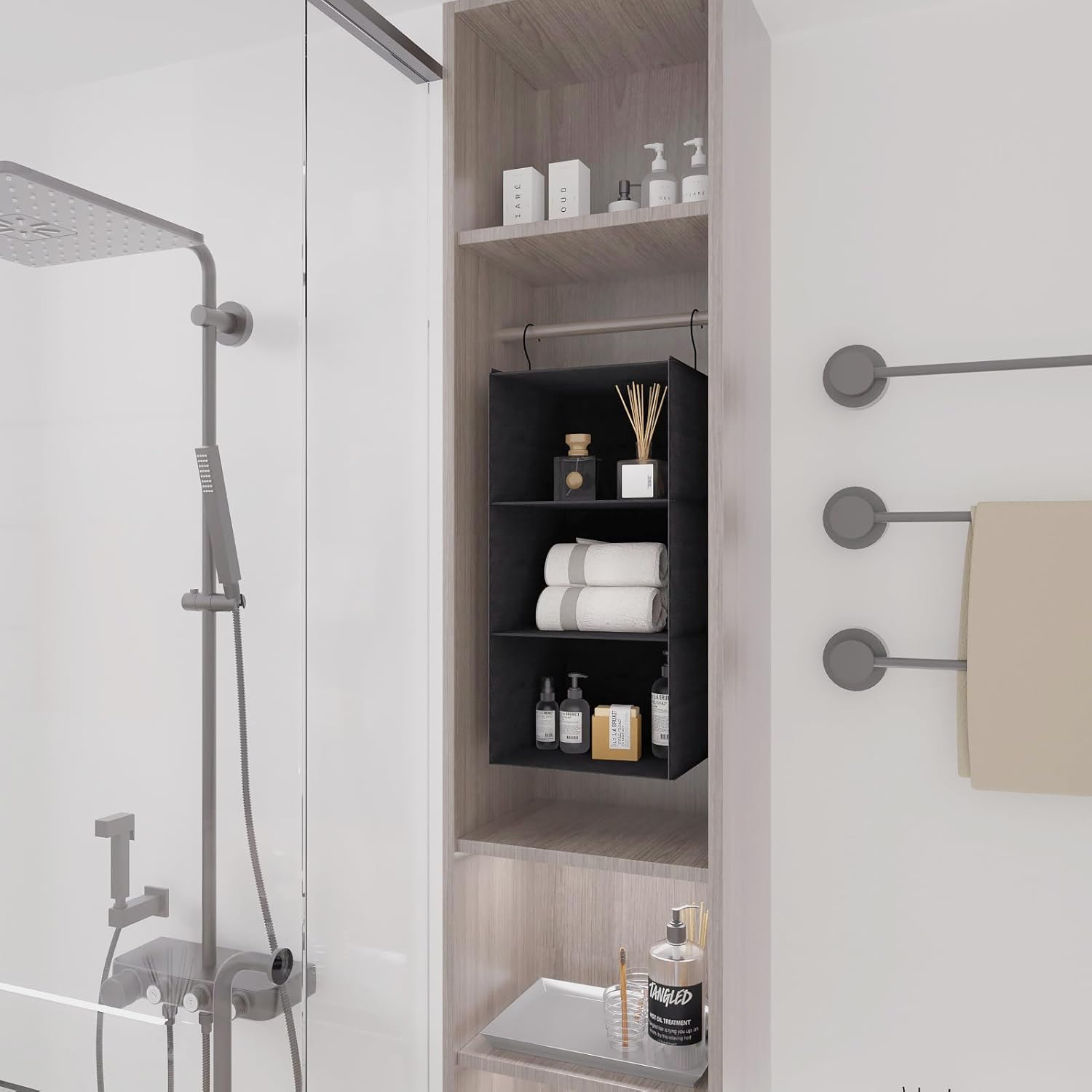 Hanging Closet Organizer - 3-Shelf, Easy Mount Foldable Wardrobe Storage Shelves for Clothes