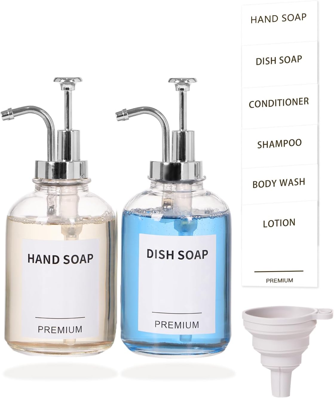 12oz Dish Soap Dispenser for Kitchen, Hand Glass Soap Dispenser Set with Pump, Tray, Funnel for